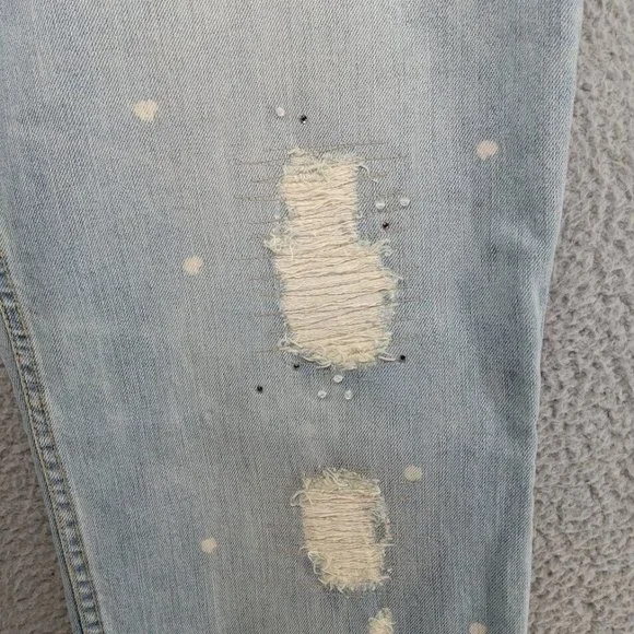 Seven7 Jeans Womens 24  Light Blue Rhinestones Distressed Ripped Wide Leg Denim - Picture 2 of 15